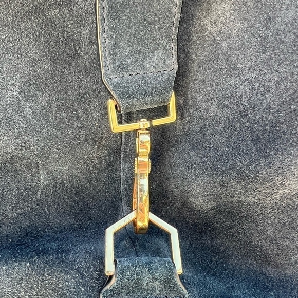 INDIA HICKS Edwina Hobo Slate blue suede soft bag designer retro - Picture 8 of 14